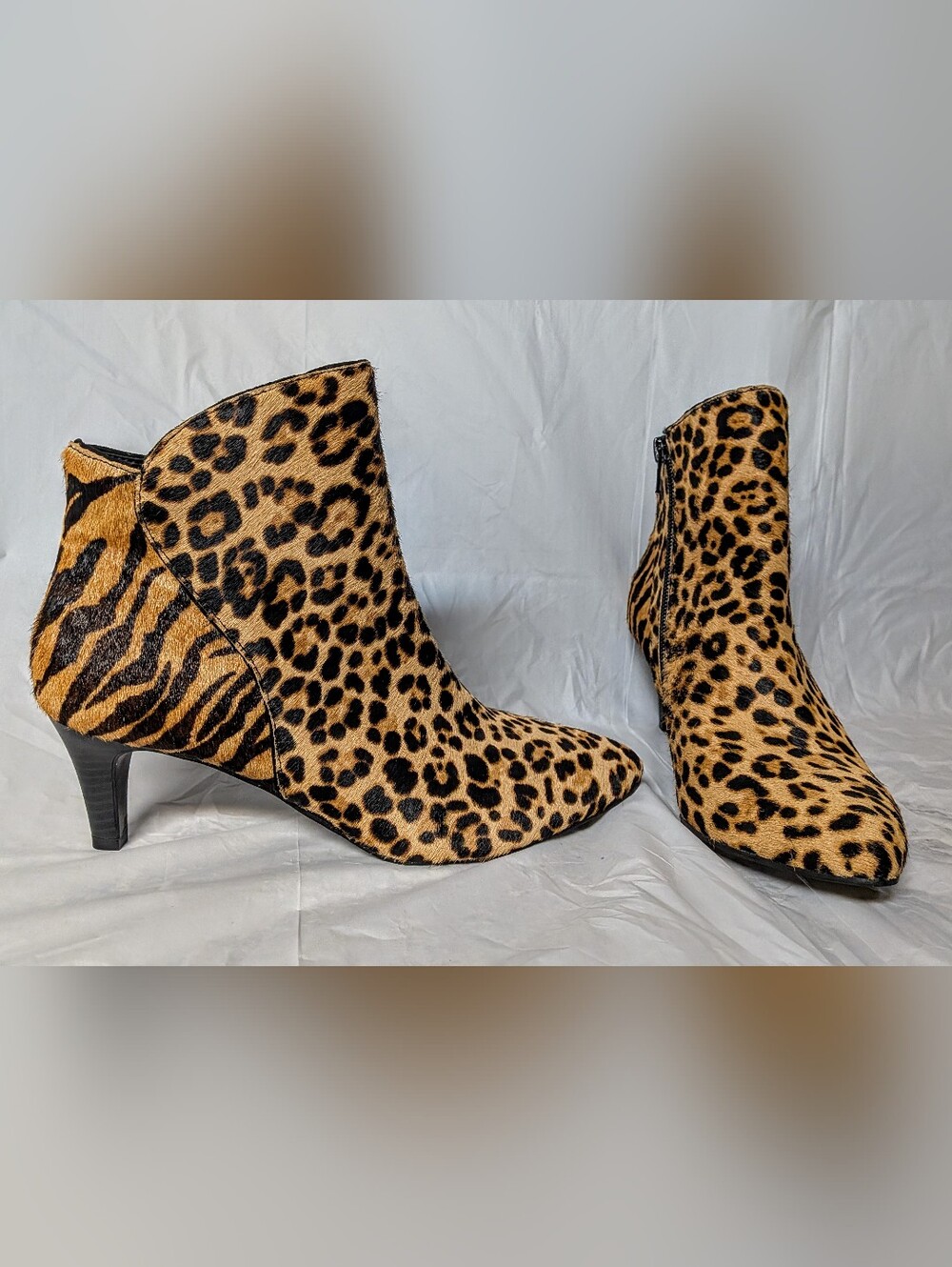 Alfani Harpperch Boots 7.5M Leopard Cheetah Print Fur Ankle Stiletto NWB